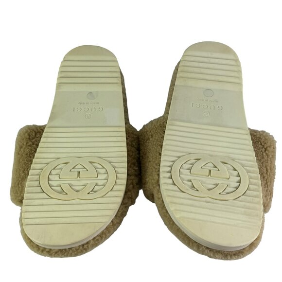 GUCCI 646225 Beige Interlocking GG Boa Slide Women's Sandals Made in Italy 40-10 - Picture 9 of 10
